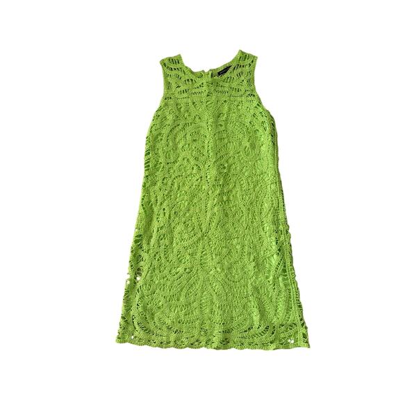 Boston Proper Sleeveless Crochet Dress Green Medium Lined Shift - Picture 5 of 8